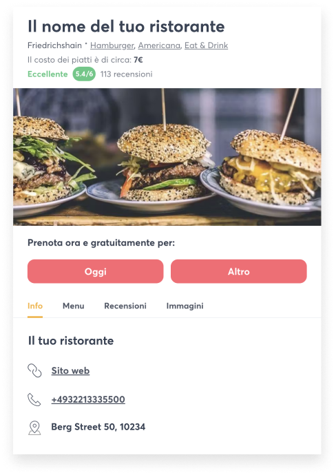 Immagine profilo di un ristorante nell'applicazione Quandoo.