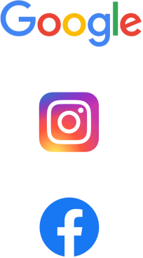 I tre loghi di Google, Instagram e Facebook.